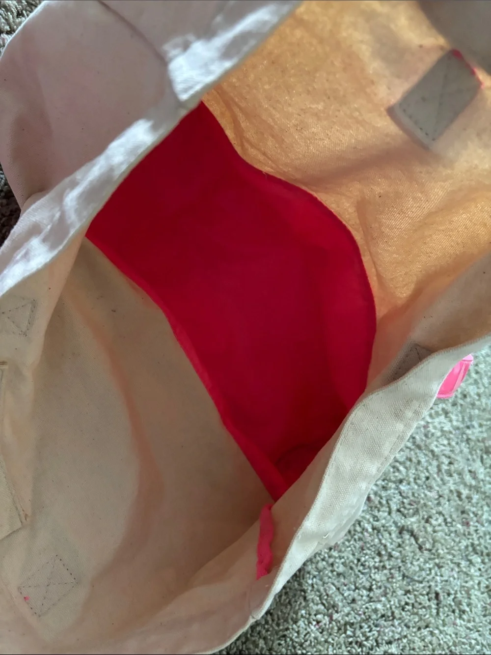 Victoria's Secret Cream & Neon Pink Canvas Beach Tote Bag